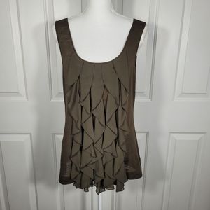 Anthropologie Deletta Olive Green Brown Sleeveless Top w/ Chiffon Ruffles Large